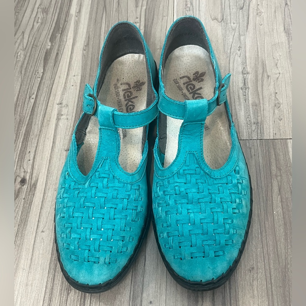 Rieker Women's Teal Woven Flats